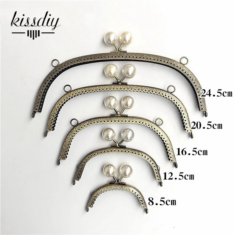 KISSDIY 10PCS Antique Bronze DIY Coin Bag Making Metal Clasp with Platic Kiss Pearl Ball Purse frame Accessory