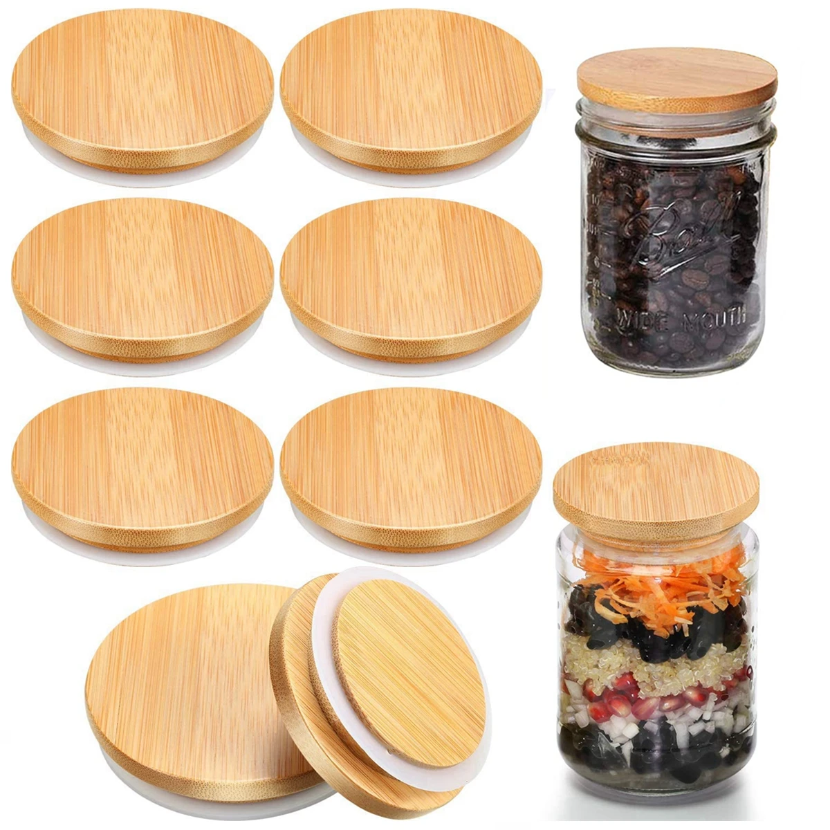 6 Pack Wooden Mason Jar Lids Reusable Bamboo Mason Canning Lids