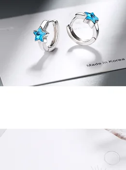 

CH-989 Sterling Silver Sparkling Blue Stackable Star Crystal Stud Earrings For Women Fashion Silver Jewelry oorbellen