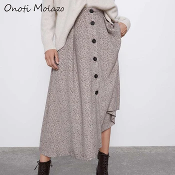 

Onoti Molazo Skirt Women Casual Bottoms Winter Loose Buttons Autumn Chic Elegant Ladies Office Skirts Vogue Female 2019 New