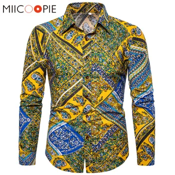 

Linen Shirts Men High Quality Casual National Style Printed Shirts Men Dress Vintage Chemise Homme Manche Longue Floral Shirts