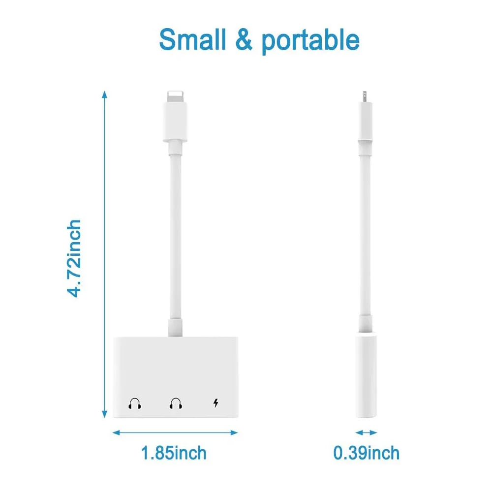 3 in 1 Charging Audio Adapter Headphone Splitter for Dual Lightning 3 5mm Jack Cable Fast Charger for iPhone SE 8 7 X iOS 13