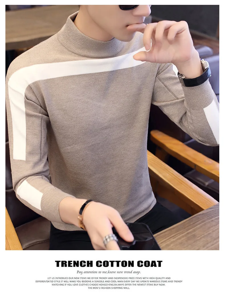 New Autumn Winter Casual Pullover Male Long Sleeve Slim Fit Turtleneck Knitted Brand Sweater Fashion Mens Warm Sweaters