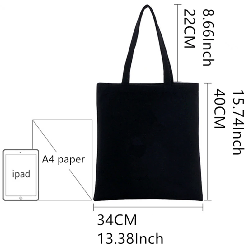 Little Black Bunny Cat Rock Reusable Shopping Bag Women Canvas Tote Bags Printing Eco Bag Cartoon Shopper Shoulder Bags Black
