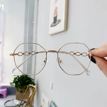 

Anti Blue Ray Glasses Retro Metal Spectacles Frames for Women Polygon Clear Lens Myopia Eyeglasses Frame