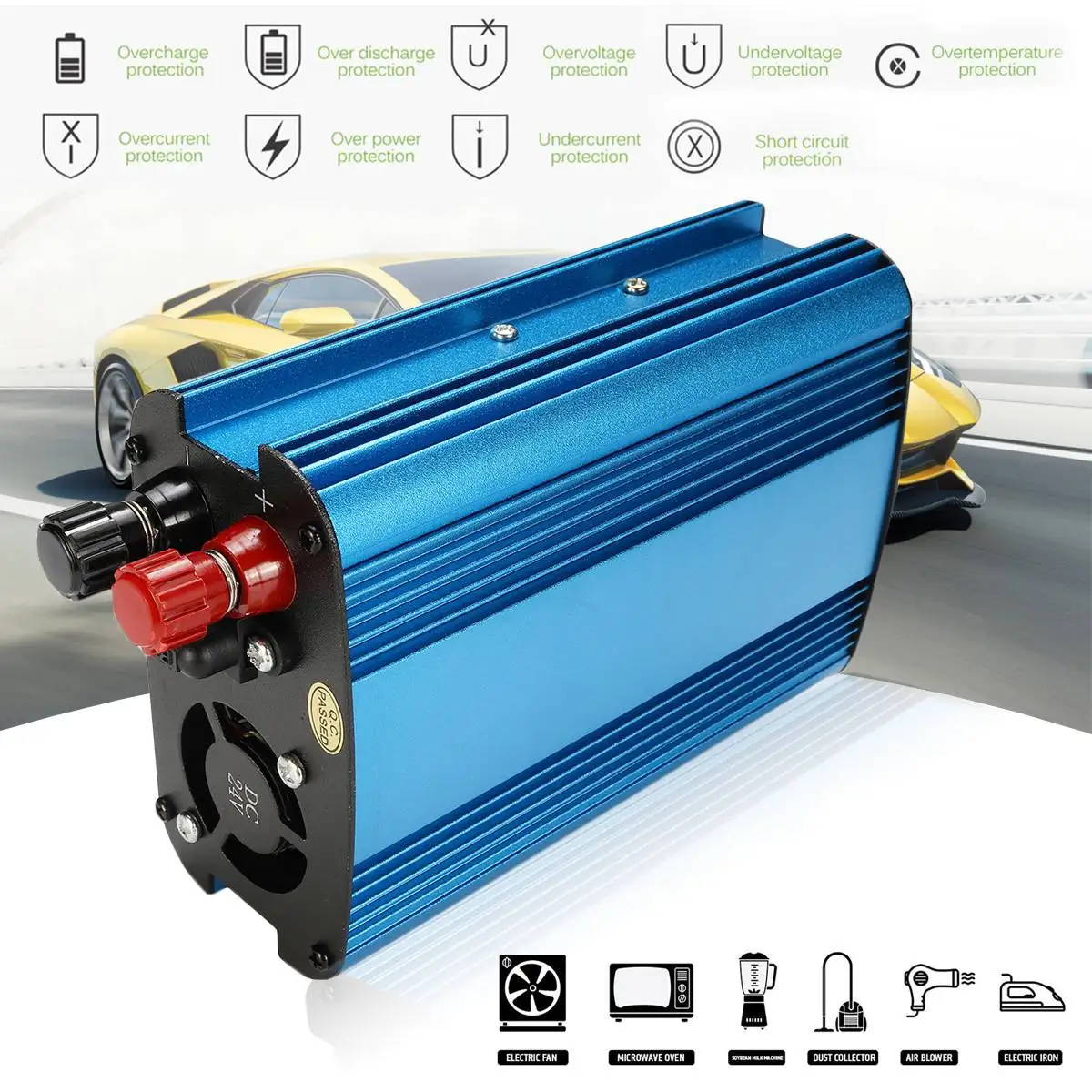 Conversor de Energia do Carro v para ac Inversor dc 12 v 24 220 Modificado Onda Senoidal Carregador Adaptador Display Led 1000 w – 2000 Usb