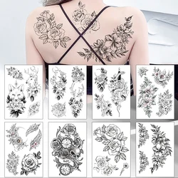 49 Designs Waterproof Temporary Black Sketchs Flowers Tattoo Stickers Flash Fake Body Tattoos for Women