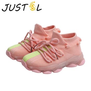 

JUSTSL Child Lighted Casual shoes Breathable Soft Bottom Boys Girls Elastic LED Fashion sneakers Kids Net Sport Shoes Size 21-36