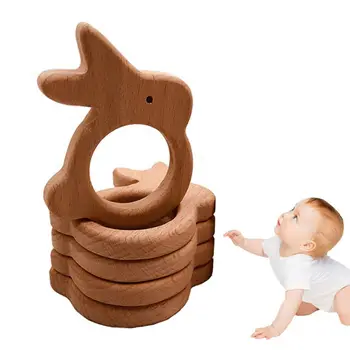 

Baby Rabbit Beech Teether Infant Teething Chewing Soother Molar Toys DIY Pendant Accessory