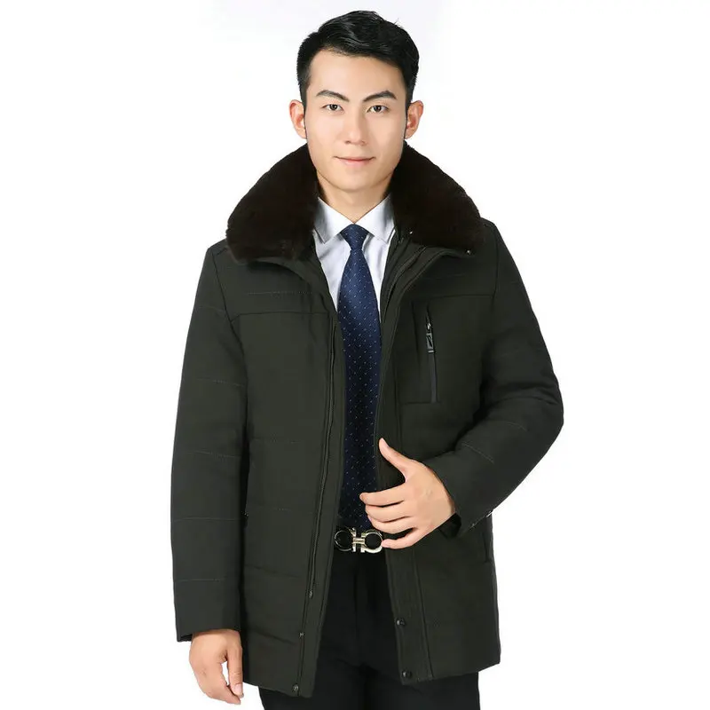 Зимняя мужская теплая пуховая Базовая куртка, черный армейский зеленый меховой воротник, стеганая подкладка, съемная пуховая парка, пальто, мужское плотное пальто