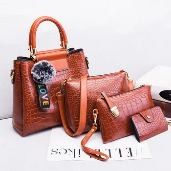 

Fashion Women Pu Leather Shoulder Bag High Quality Serpentine Handbags Large Capacity Designer Female 4 Pieces Set Crossbody Bag