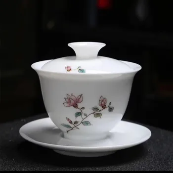 

Porcelain Hand-Painted Tureen Eggshell Kung Fu Tea Big Bowls Ceramic Sancai Tureen Sopera De Ceramica Gaiwan Gift for Boyfriend