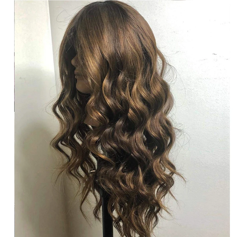 Eversilky коричневым парик шоколад Цвет 13x6 Синтетические волосы на кружеве al парики из натуральных волос на кружевной волнистые перуанские Remy(Реми) с изображением стройной изящной девушки Синтетические волосы на кружеве