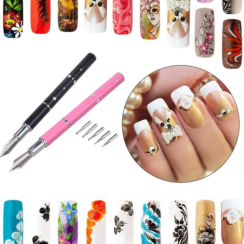 

Stainless Steel DIY Nail Art Pen Drawing Dotting Decor 5 Rhinestones Pick Heads For Salon Manicure Tool Up Sets F0W8