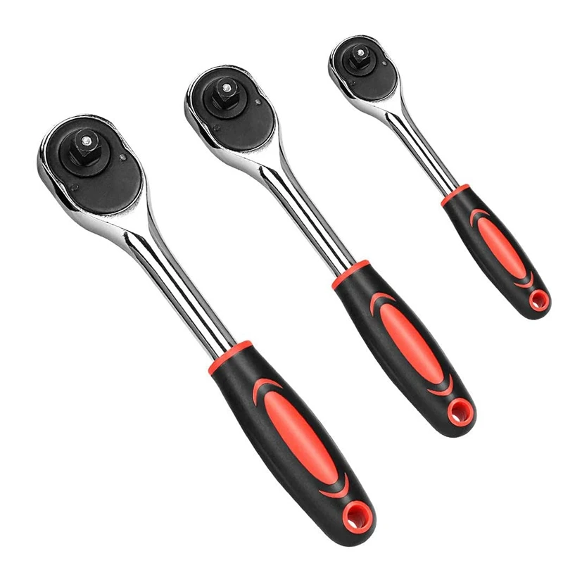 

3PC Socket Wrench Set (1/4, 3/8, 1/2)inch Drive Ratchet Wrench Tool Professional with Cushion Grip Handle Lock Socket