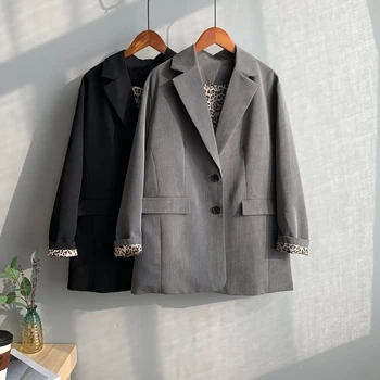 

2020 Women Spring Coat Turn Down Collar Blazer Feminino Leopard Korean Style Ladies Coat Casaco Feminino Tops For Women