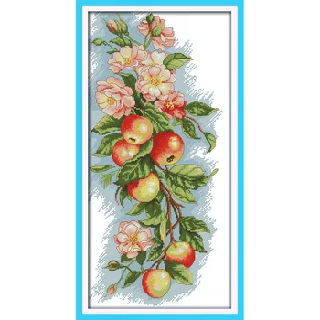 

Joy Sunday Flowers And Apples Chinese Cross Stitch Kits Ecological Cotton Stamped Printed 11CT DIY Wedding Decoration For Home
