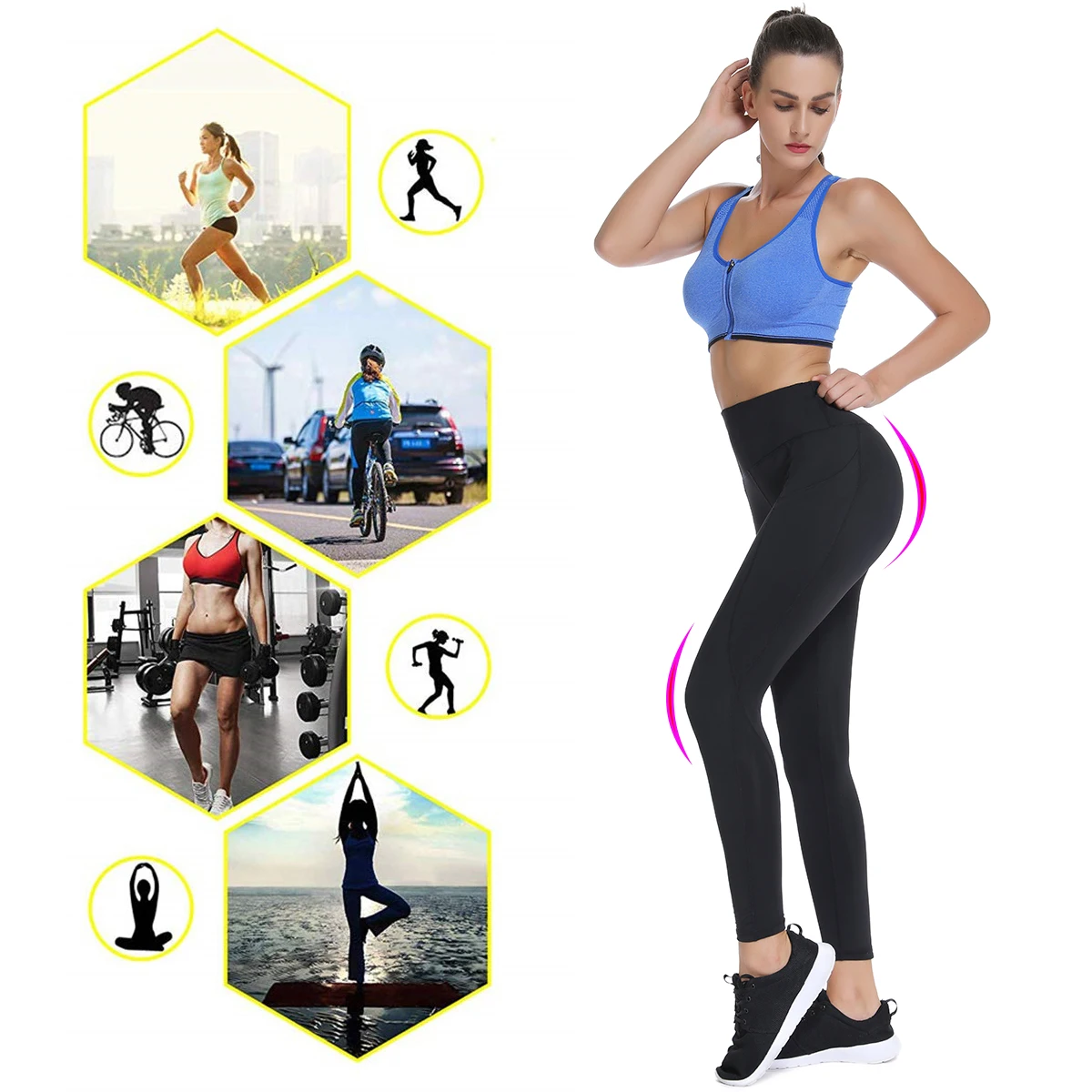 Sport Gym Leggings Women Body Shapers High Waist with Pockets Running Fitness Seamless Leggings Stretch Training Skinny Pants