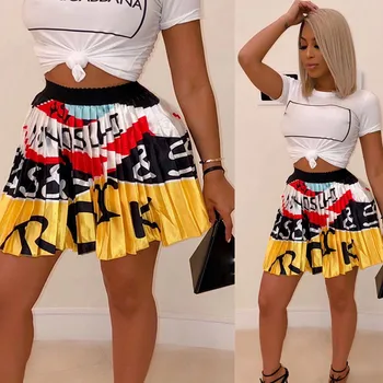 

Graffiti Pleated Skirts Printed Women Skirts Elastic Casual Women's Swing Mini Skirt Jupes Femme Ete New High Waist J4