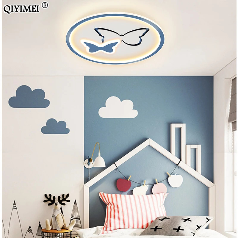 LED Ceiling Light For Children Kids Bedroom Pink Blue Black Brightness Dimmable with Remote Control Lamp Lighting AC90-260V | Лампы и