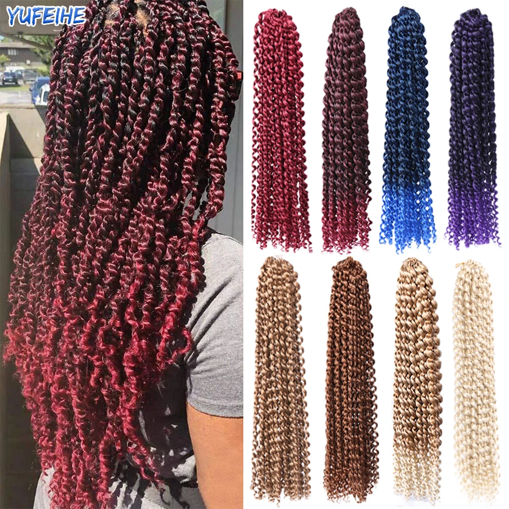 18inch Passion Twist Hair Synthetic Hair Crochet Water Wave Hair Extendions Ombre Braiding Hair For Women Blue Purple Blonde