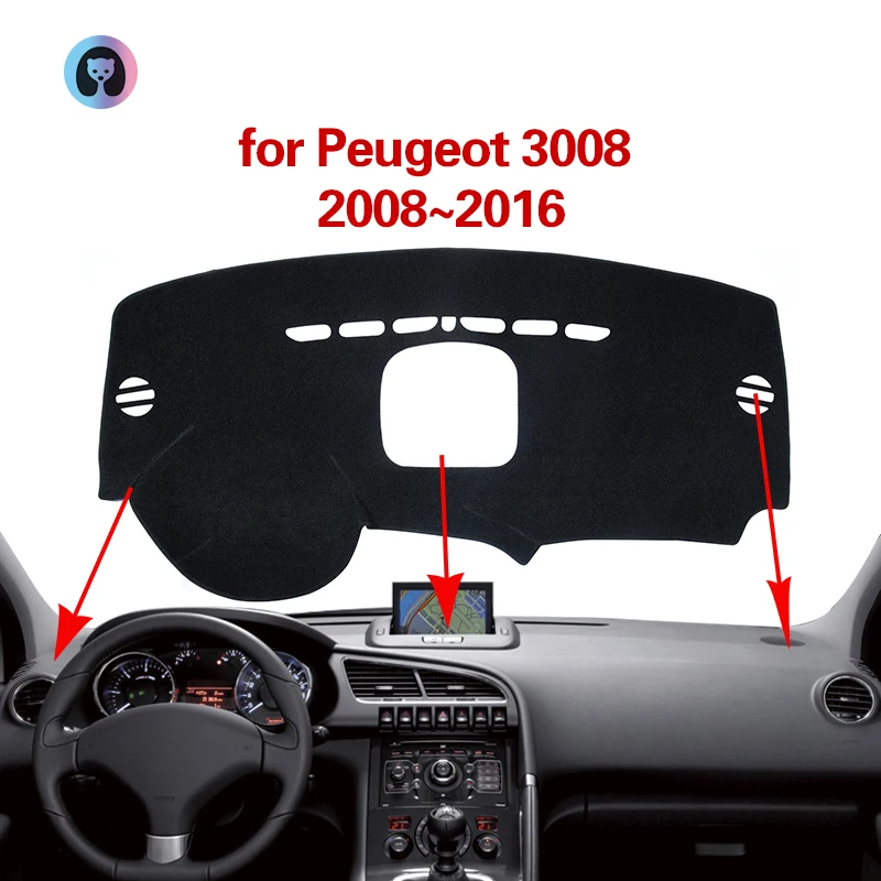 Для Peugeot 3008 2008 ~ 2016 Противоскользящий коврик для приборной панели фланелевый