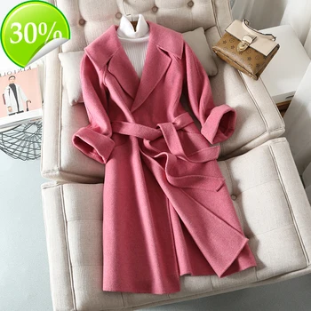 

Wool 100% Long Coat Women Spring Fall Korean Wool Jacket Fashion Overcoat Coats and Jackets Women Abrigos Mujer Elegante KJ4050
