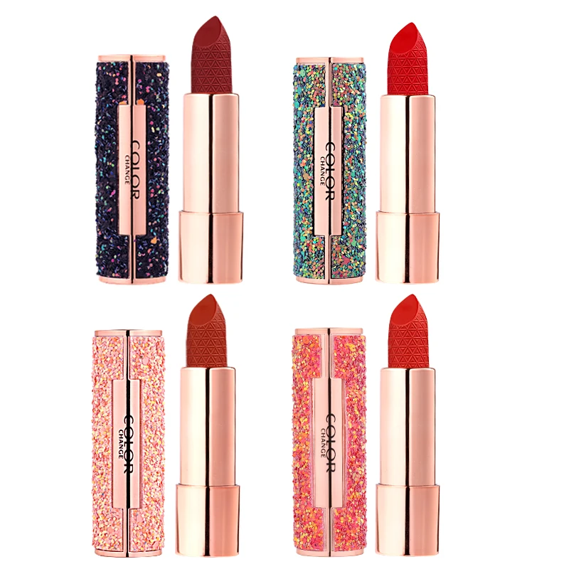 Colorful Envy Color Sequins Art Lipstick Velvet 4 hot color Waterproof Long lasting Matte Nude Lips Makeup Sexy red lip Cosmetic