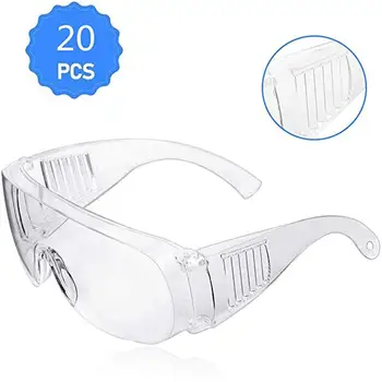 

20PCS Protective Safety Goggles FITS FOR GLASSES - Anti-Fog Goggle Against Liquid Splash Clear Lens Wide-Vision Adjustable Surgi