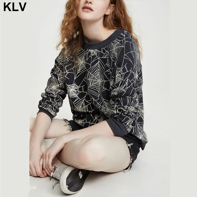 

Women Girl Long Sleeve Scary Halloween Sweatshirt Spider Web 3D Digital Print Round Neck Pullover Tops Casual Loose Party Shirts