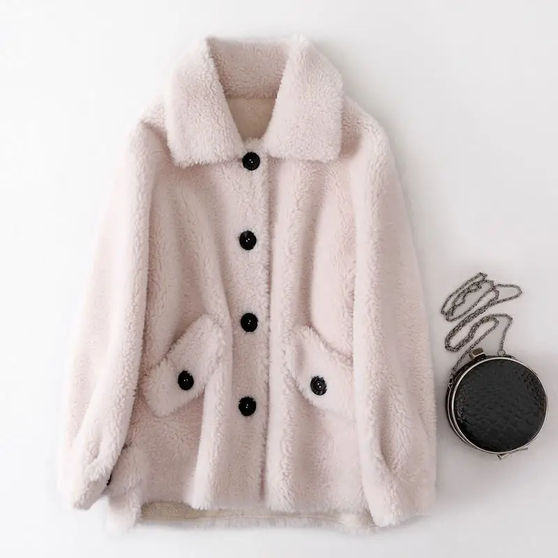 Женское зимнее пальто из натуральной овечьей шерсти, женское плюшевое пальто из натуральной овечьей шерсти, замшевое кожаное подклад куртки Abrigo Mujer K298 - Цвет: Белый
