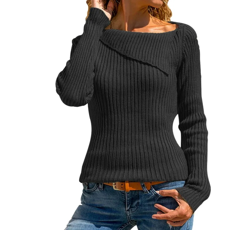 

Autumn Winter Women's Fashion Solid Sweater Female Pullover Tops Long Sleeve Femme Casual Knitted Turn-down Collar Sweaters 3Col
