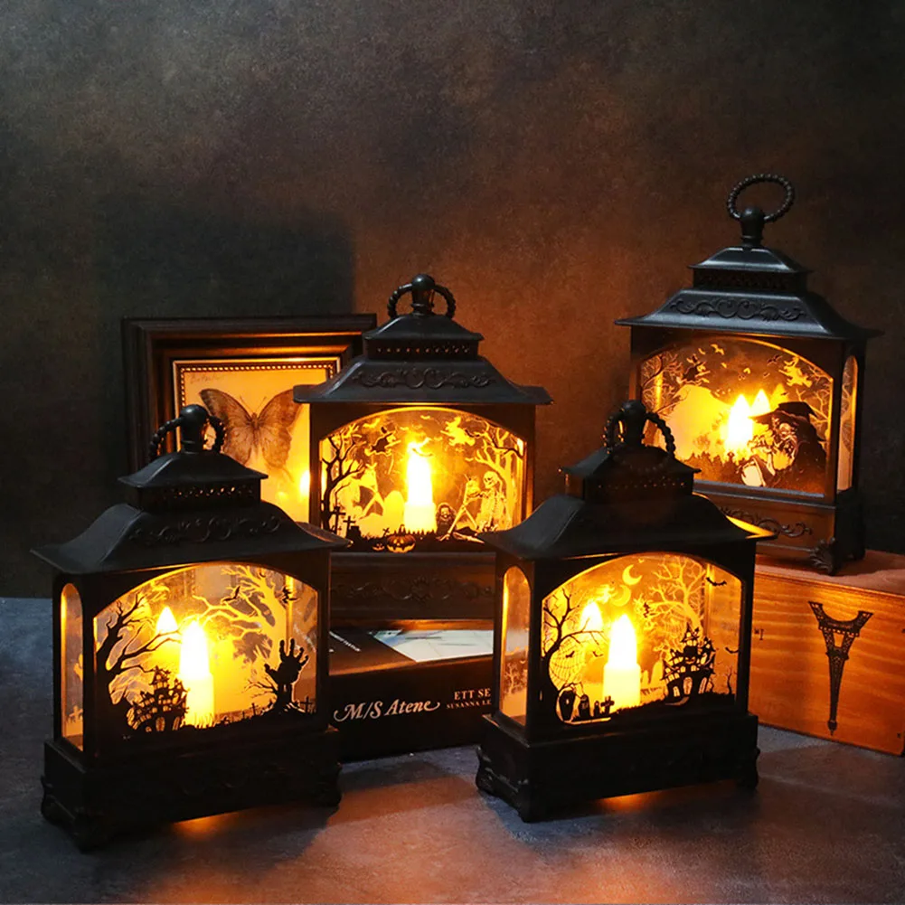 Vintage Halloween LED Light Lantern Simulation Flame Lamp Witch Ghost Hand Castle SkullCandle Party Bar Festival Ornament | Освещение