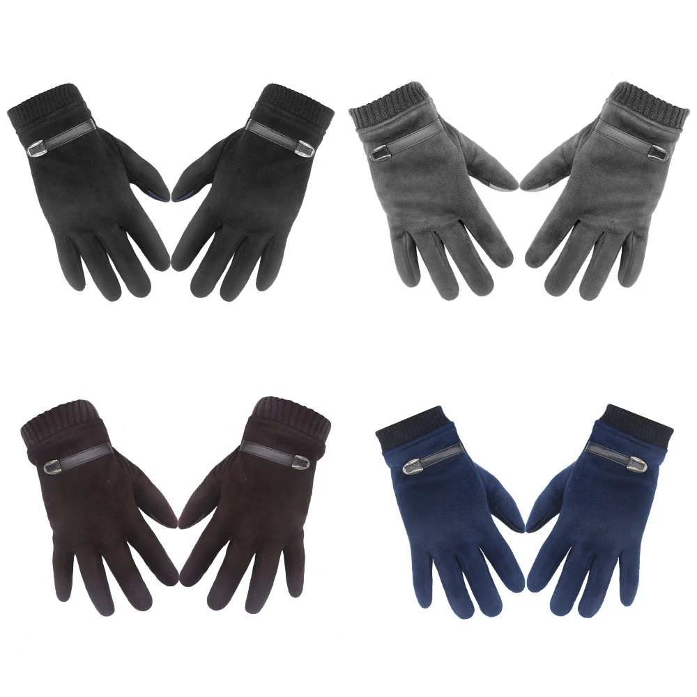 Мужские зимние перчатки, полный палец, теплые эластичные перчатки для сенсорного экрана, варежки, перчатки для езды на велосипеде