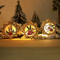 Светящийся Рождественский орнамент Деревянная Рождественская игрушка подвеска Праздничная лампа Санта снеговик украшение для дома