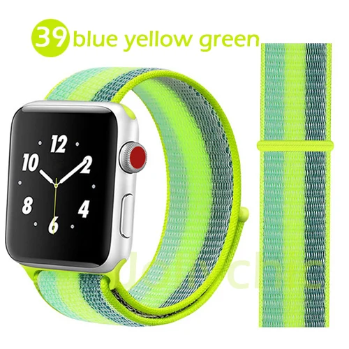 Нейлоновая Мягкая дышащая повязка для Apple Watch Series 4 3/2/1 полосы 38 мм 42 ММ сменная Спортивная петля для iwatch 4 3 2 1 40 мм 44 мм - Цвет ремешка: blue yellow green