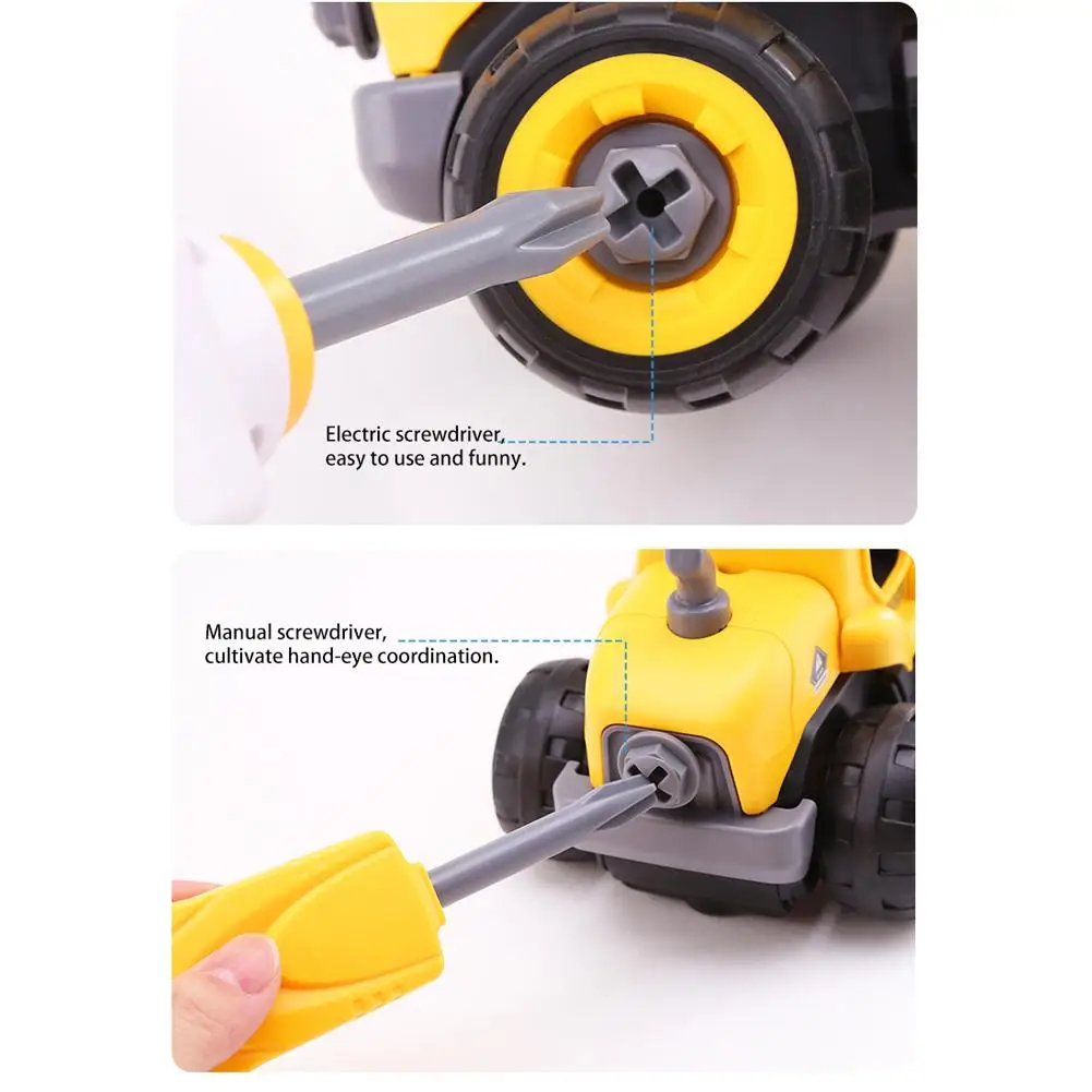 3 In 1 DIY Truck Dumper Crane Excavator Take Apart Toys With Electric Drill Remote Control 5