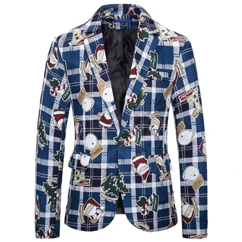 

Christmas Clothes Men Blazers Causal Printing Santa Claus Dinner Party Suits Blazers Slim Fit Plus Size Snowmen Candy Jackets