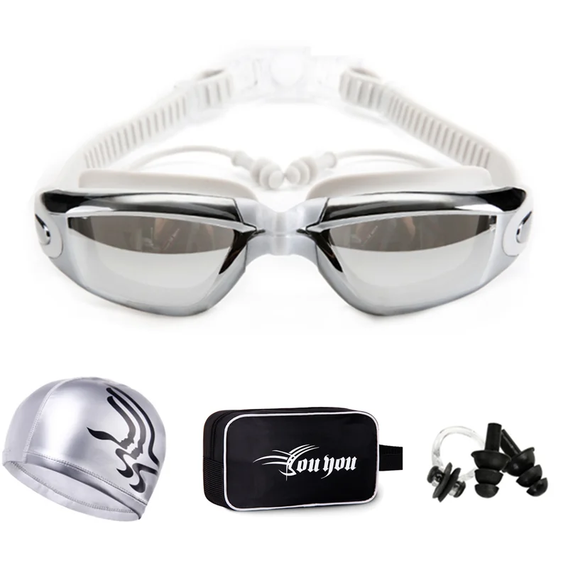 Silicone Swimming Goggles Earplug Swim Cap Bag Adult Pool Glasses anti fog Men Women Optical waterproof Eyewear Swimming Goggles Swimming Cap