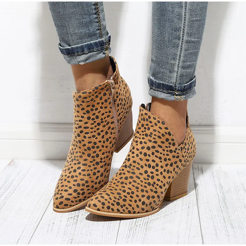 Женские ботильоны из змеиной кожи; сезон осень; женские леопардовые кожаные ботинки на высоком каблуке; женская обувь с боковой молнией размера плюс; Botas; модная обувь