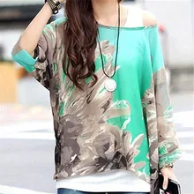 20 Styles Woman Batwing Sleeve Sheer Chiffon Shirt Bohemian Flower Tee Oversized Blouse YF233