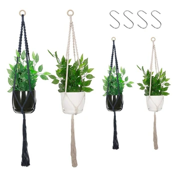 

Macrame Plant Hanger, 4Packs Hanging Plant Holders Indoor Outdoor Wall Hanging Planter For Modern Hoho Home Decoration