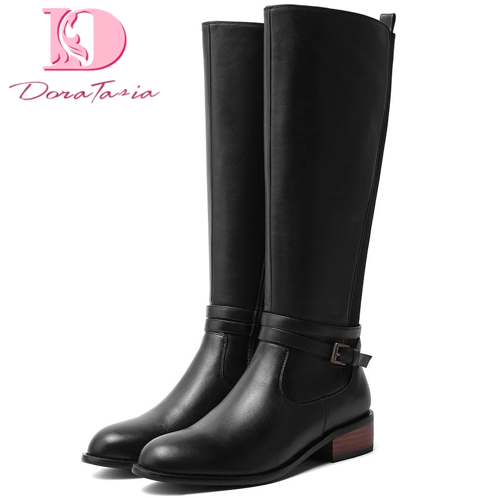 

Doratasia 2020 winter big size 43 genuine leather leisure belt buckle Woman Shoes boots Women knee high Boots female shoes