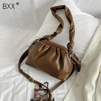 

[BXX] PU Leather Pleated Crossbody Bags For Women 2020 Autumn Trend Solid Color Shoulder Handbags Female Travel Bag HO304