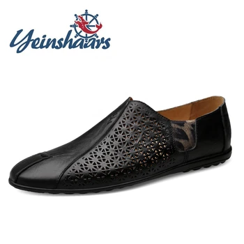 

Fashion Mens Loafers Genuine Leather Light Breathable Hollow Out Driving Shoes Male Brand Casual Summer Luxury Lofer Shoes Man