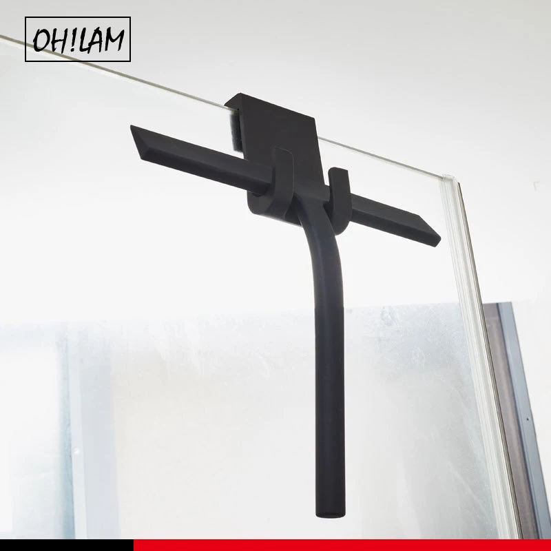

Shower Squeegee Black With Hook Stainless Steel Core Silicone Black athroom Cleaning Window Screen Bath Wiper Cleaner Glass Door