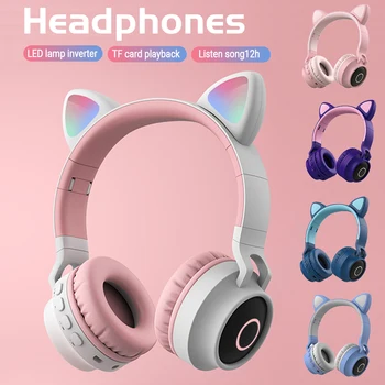 

Macaron Color BT-028C Wireless Headphones Bluetooth Earphones LED Cat Ear Noise Cancelling Headset Support TF Card 3.5mm Plug