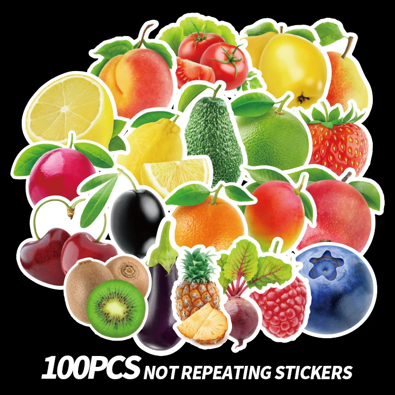 100pcs Fruit Vegetable Green Plant Doodle Stickers Child Sticker For Car Laptop Skateboard Motorcycle Trolley Cartoon Sticker