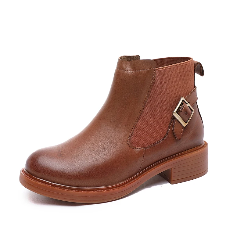 

2019 Fashion New Arrivals Soft Leather Ankle Boots Women Comfortable Mid Heels Boots For Ladies Spring Autumn Women Shoes