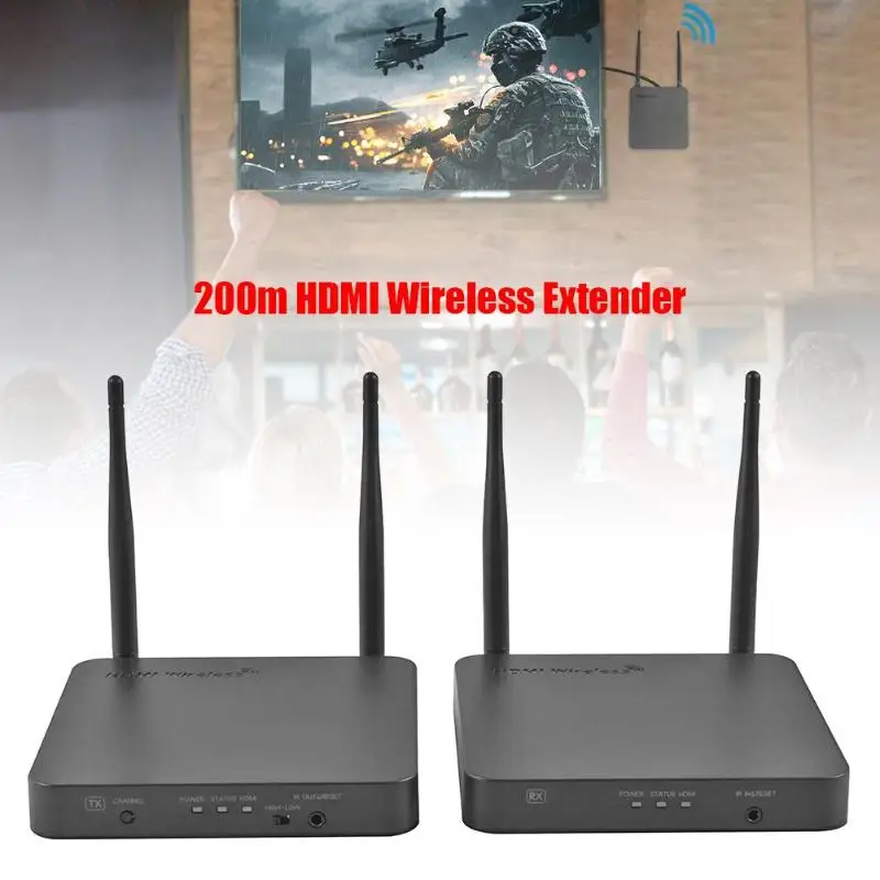 

5G ISM Band 200m Wireless HDMI IR External Dual 3dBi Gain Antenna 1080P 6.75Gbps Transmitter Receiver HDMI Extender Converter